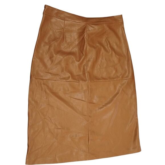 Tan Faux Leather Skirt Women’s Size Medium Belted High Waist Mod Chic - Picture 3 of 6